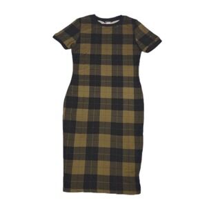 J. Jill Wearever A-Line T-Shirt Dress Olive & Black Check/Plaid Dress Size LG.
